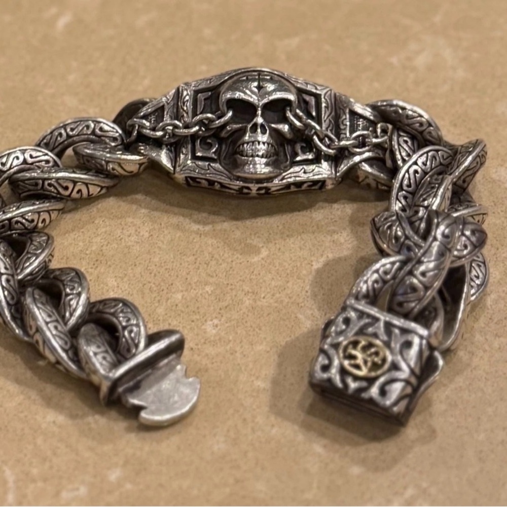 Scott Kay Chained Skull Unkaged Bracelet Cuban Link Style Sz 8.25”